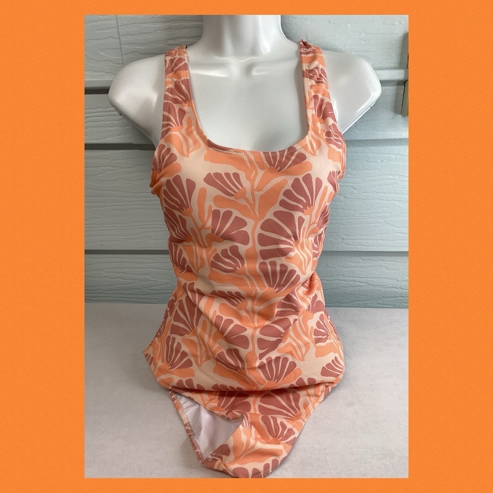 Women’s One-Piece Swimsuit in Peach Floral Print